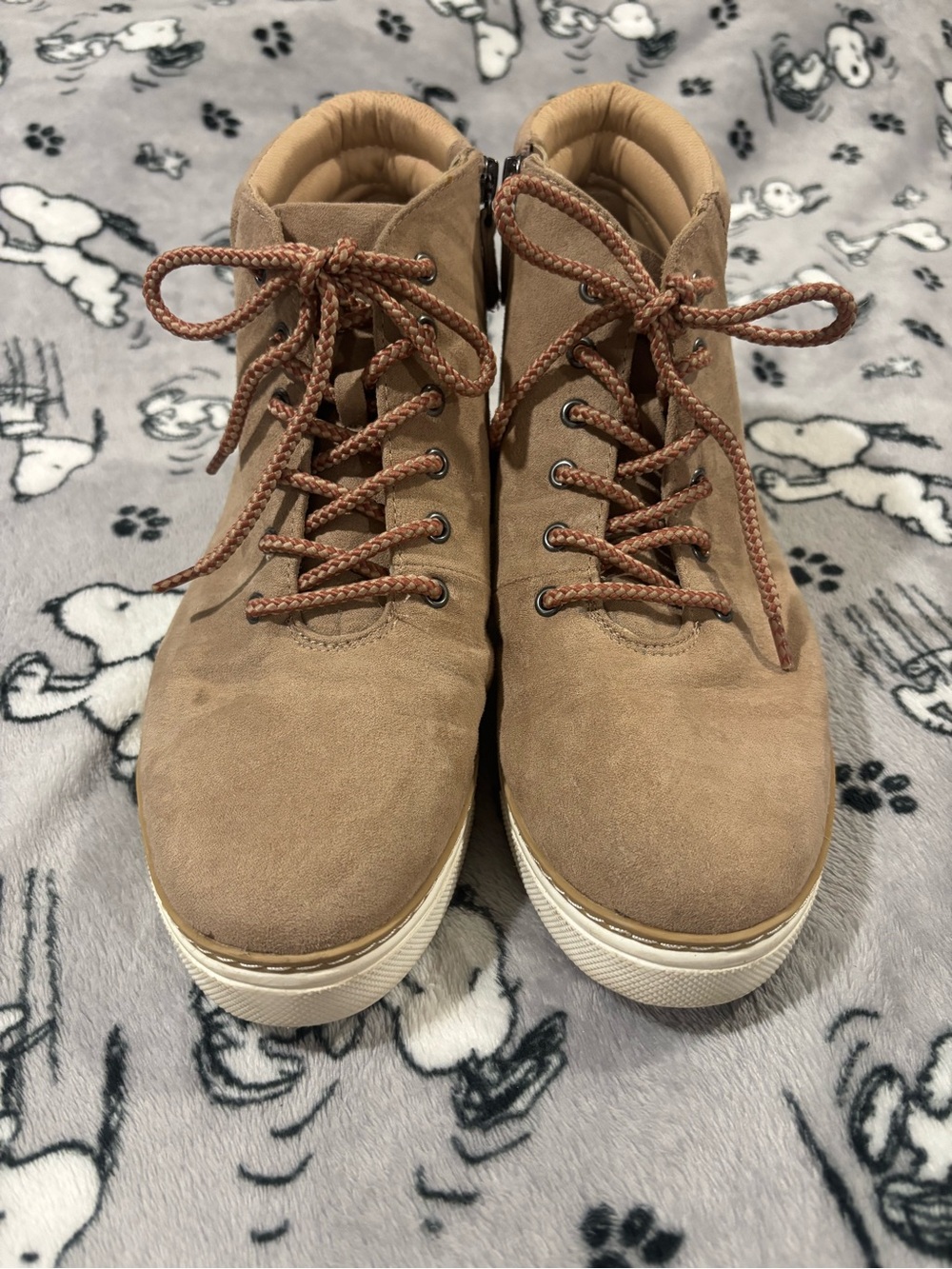Dr. Scholl's Tan Suede Lace-Up Ankle Booties